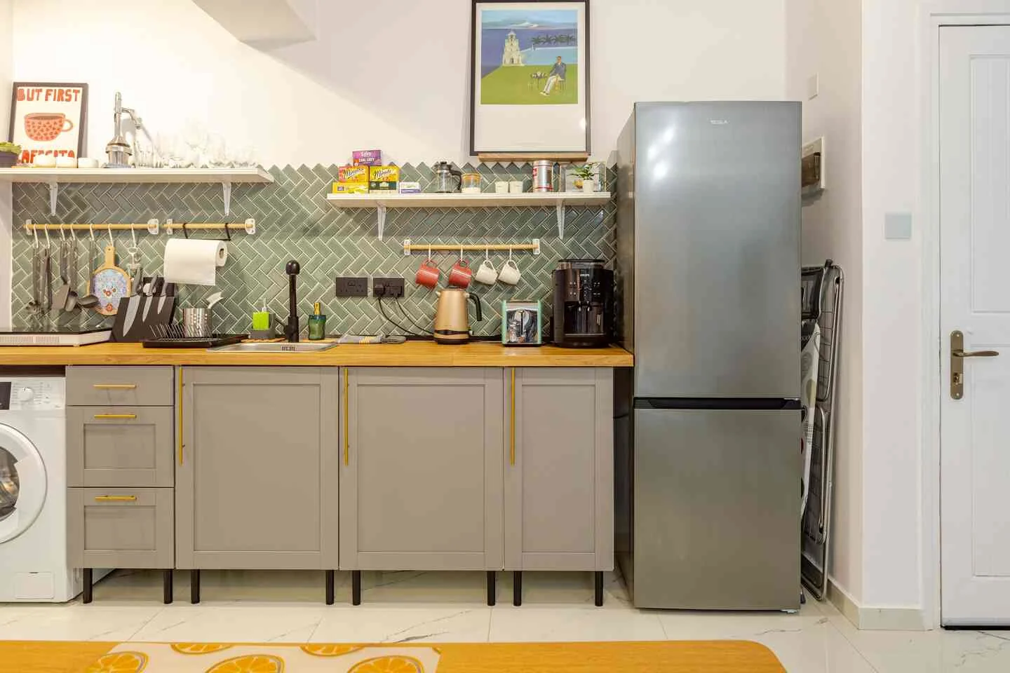 Kitchen counter and full-height fridge freezer